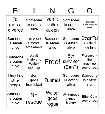 Yellowjackets Bingo Card