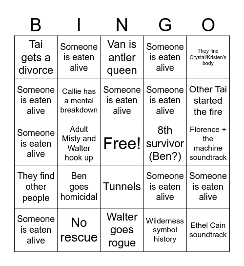 Yellowjackets Bingo Card