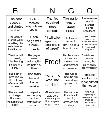 Fahrenheit 451 Figurative Language Bingo Card