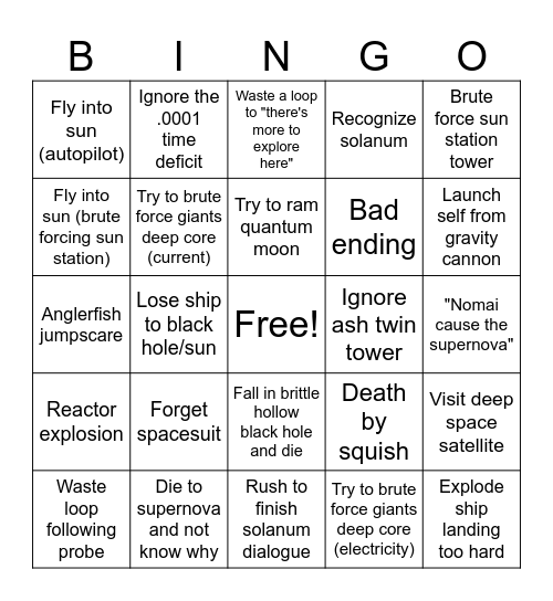 Eve's Outer Wilds Ventue Bingo Card
