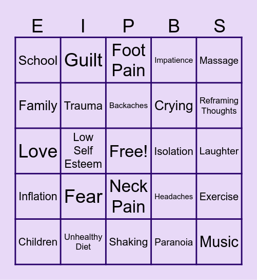 Stress Bingo Card