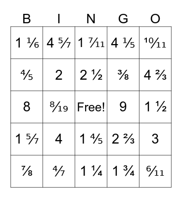 Fraction Multiplication Bingo Card