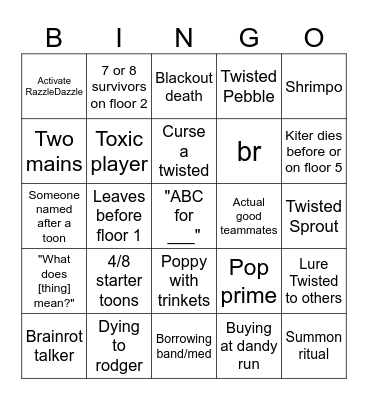 Dandy world public server bingo Card