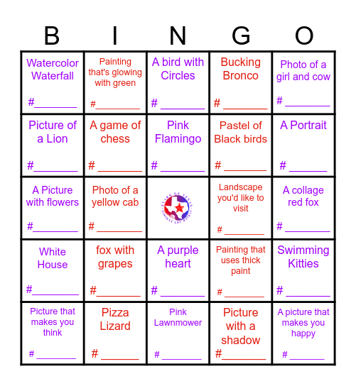 Stars of Texas Juried Art Exhibit Bingo Card