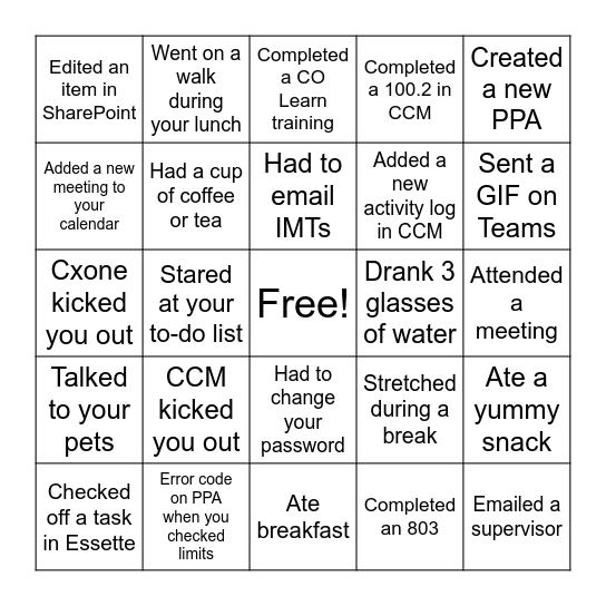 Case Management Bingo! Bingo Card