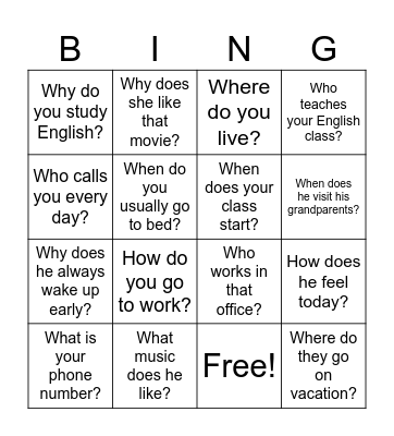 Simple present BINGO Card