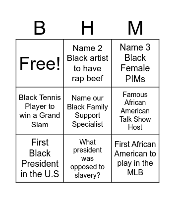 Black History Month Bingo Card