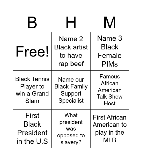 Black History Month Bingo Card