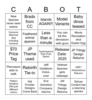 JWE3 Announcement (Assuming it happens today) Bingo Card