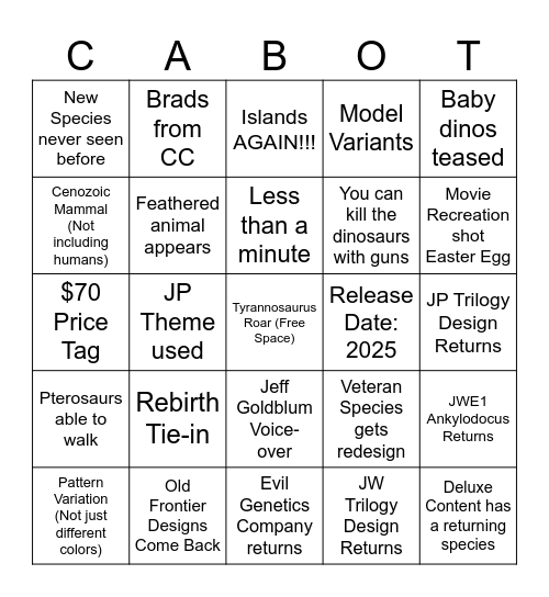 JWE3 Announcement (Assuming it happens today) Bingo Card