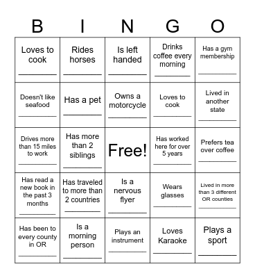 AOC Ice Breaker Bingo Card