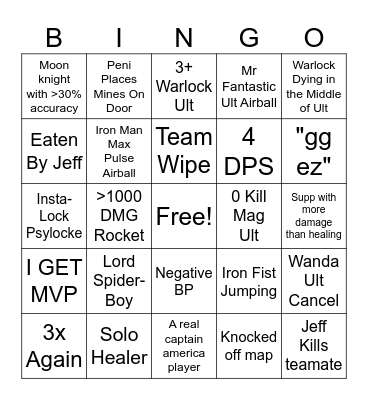 Marvel Rivals Bingo Card