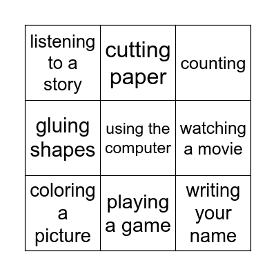 Activities! Bingo Card