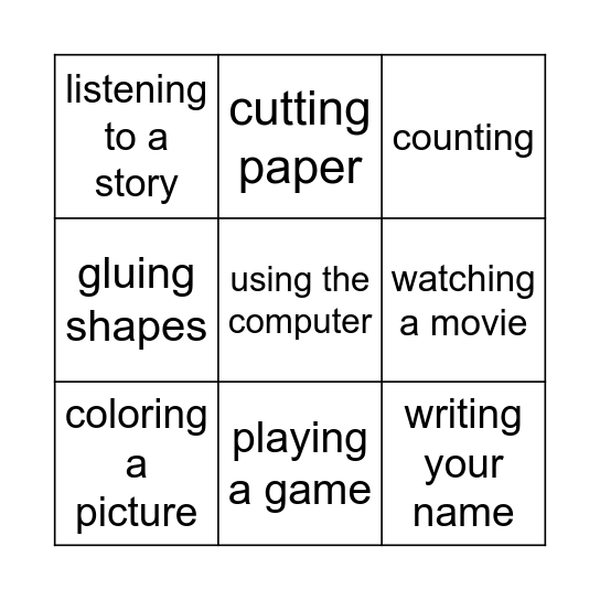 Activities! Bingo Card