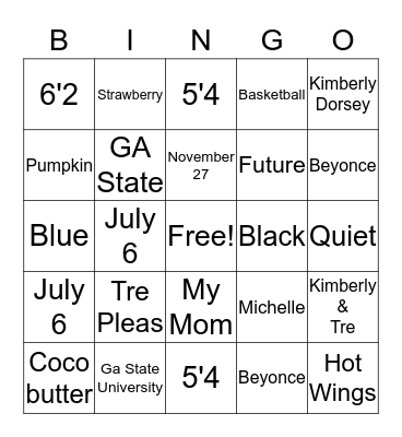 Kimberly & Tre Bingo Card