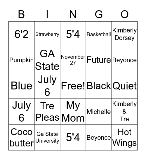 Kimberly & Tre Bingo Card