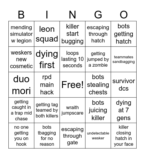 2v8 dbd Bingo Card