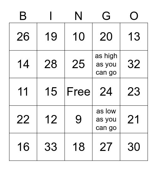 ERG BINGO Card