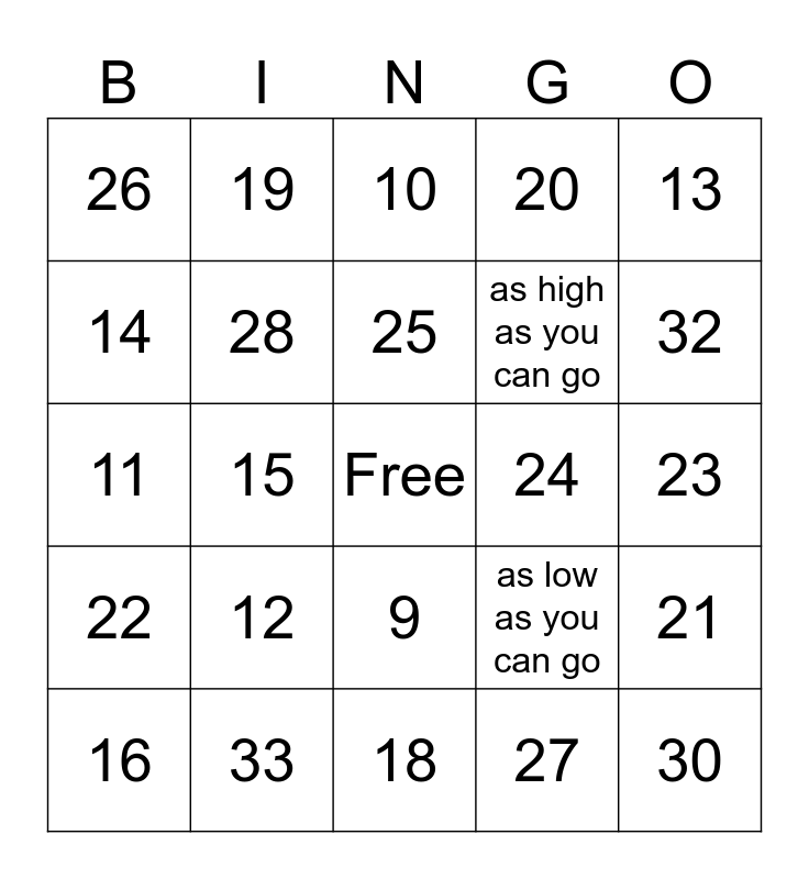 ERG BINGO Card