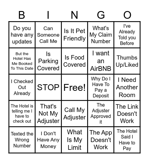 Admin Team Bingo Card