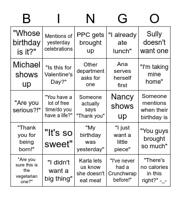 Birthday Bingo Card