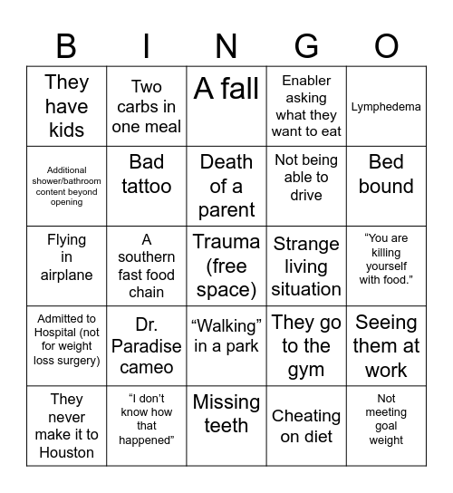 600 lb Life Bingo Card