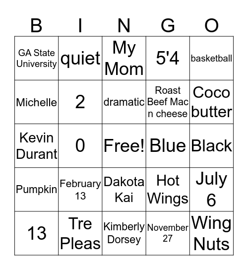 Kimberly & Tre Bingo Card