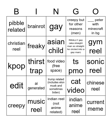 instagram bingo Card