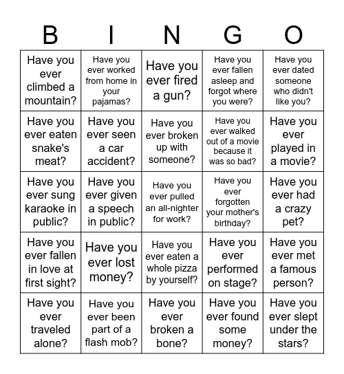 Have you ever Bingo Card