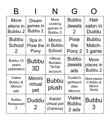 Bubadu Predictions Bingo Card
