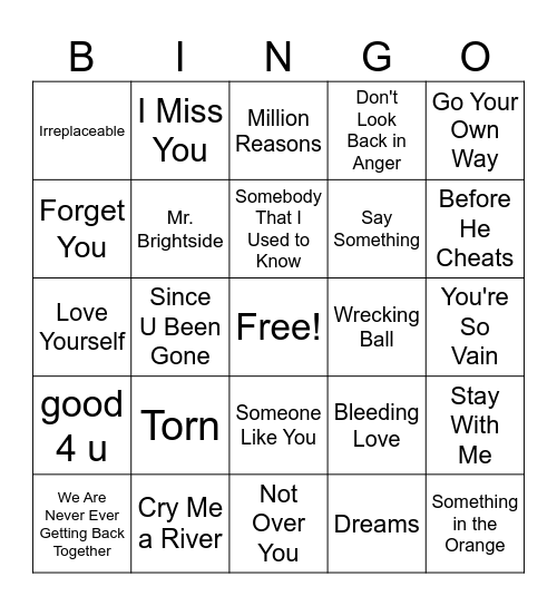 She Loves Me Not Bingo Card