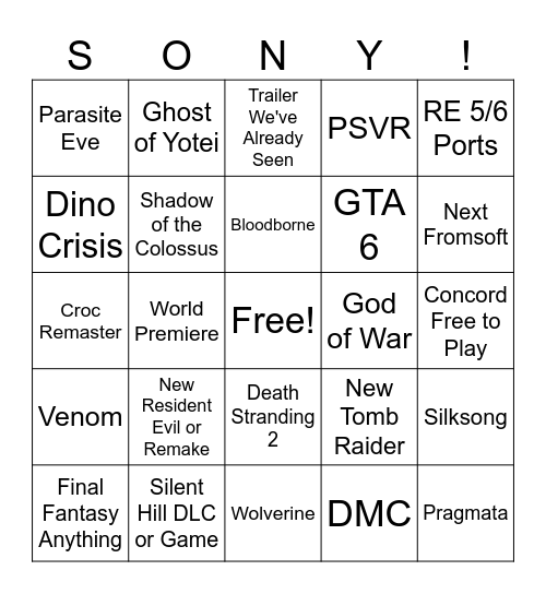 State of Play Bingo Card