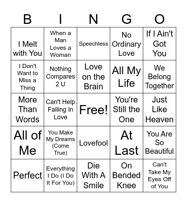 Loooveeeee Songs Bingo Card
