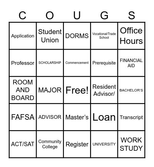 WSU Spokane Bingo Card