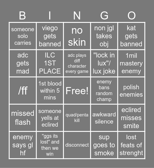 winning clash Bingo Card
