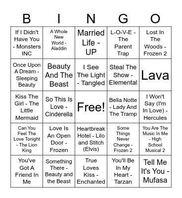 Disney Valentines Day Bingo Card