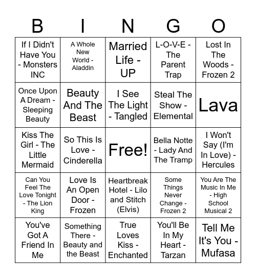 Disney Valentines Day Bingo Card