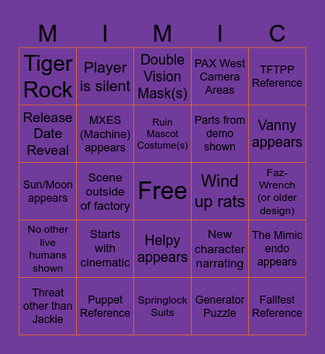 SOTM Trailer Bingo Card Bingo Card