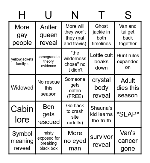 YellowJackets Season 3 Bingo Card