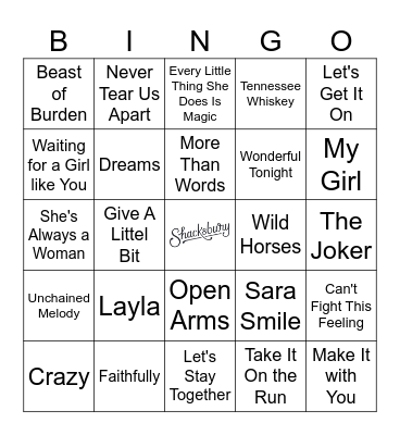 Classic Love Songs Bingo Card