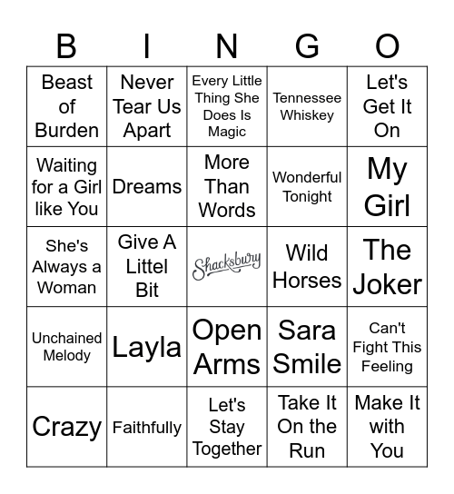 Classic Love Songs Bingo Card