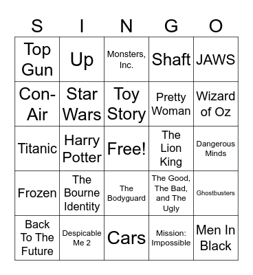 SINGO - Movie Themes Bingo Card
