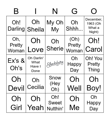 The BIG 'Oh! Bingo Card