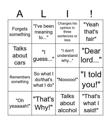 Ali catchphrase bingo Card