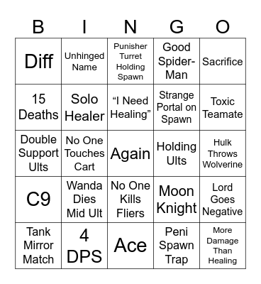 Marvel Rivals Bingo Card