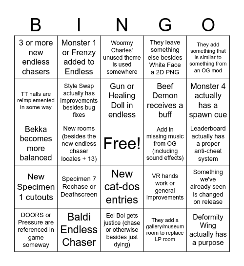 SOUP Predictions Bingo Card