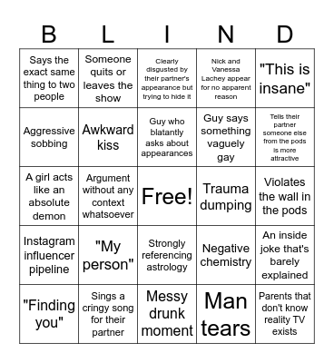 Love is Blind Bingo Card