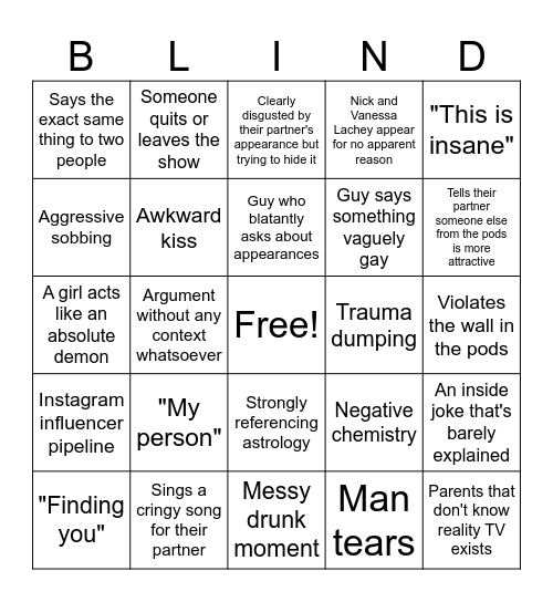 Love is Blind Bingo Card