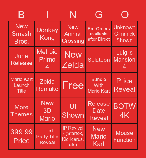 Switch 2 Direct Bingo Card