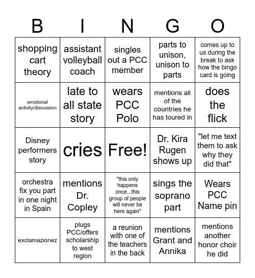 Regionals 2025 Bingo Card